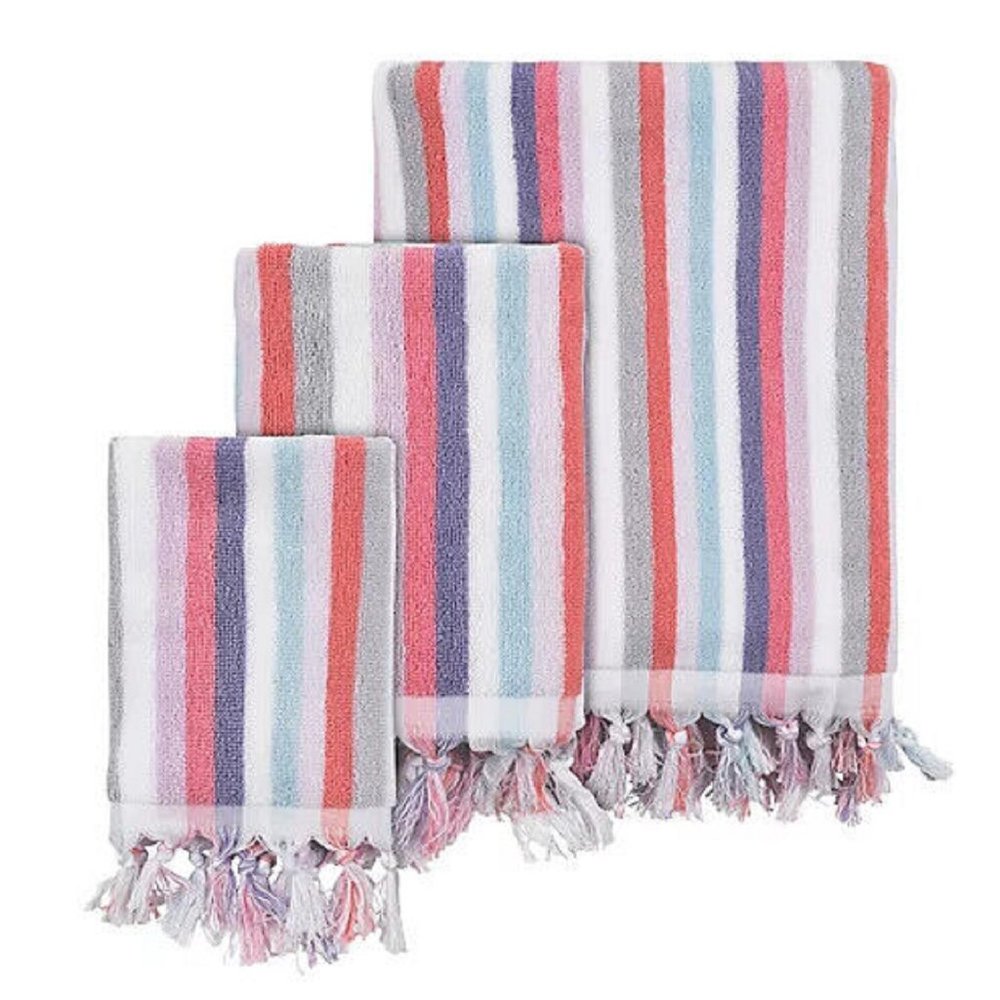 3-pc Wild Sage Shae Multicolor Stripe Cotton Towels = 1 BATH + 1 HAND + 1 WASH